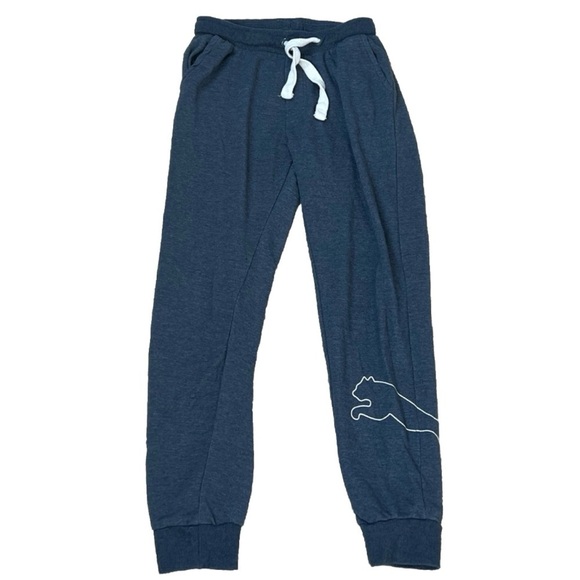 Puma Men’s Cotton Joggers Pants Pockets Logo Graphic Print Blue Medium Casual - Picture 1 of 6